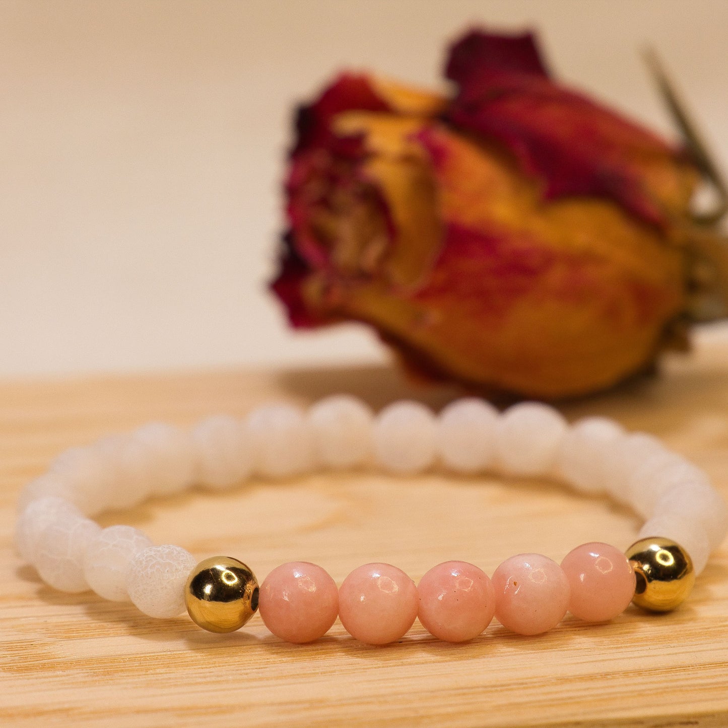 Opale rose et agate blanche