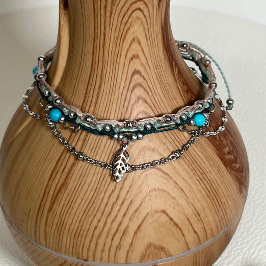 Bracelet cheville chaîne et turquoise n°3