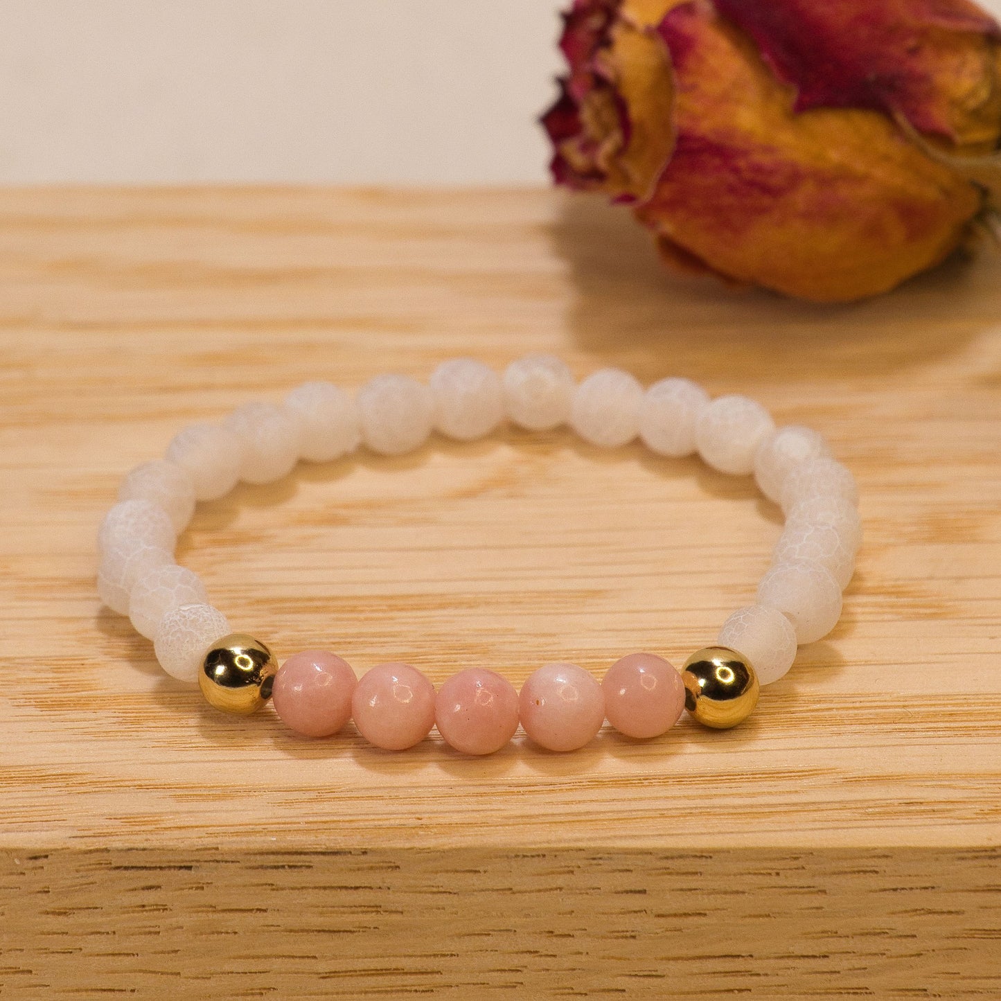 Opale rose et agate blanche